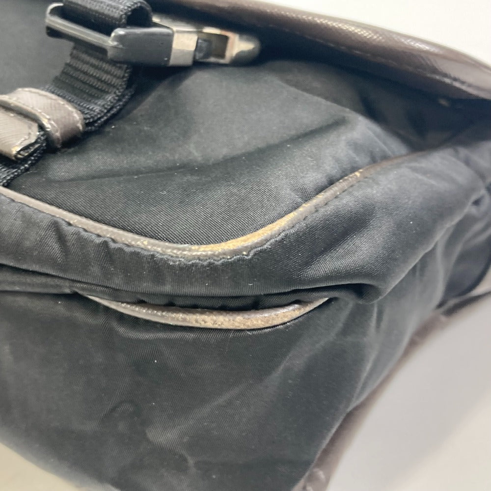 PRADA Shoulder Bag Nylon, Leather Black / brown Triangle logo Messenger bag mens Used Authentic
