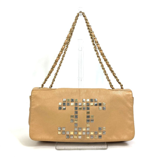 CHANEL Shoulder Bag lambskin beige CC COCO Mark WChain Bag Flap Women Used Authentic
