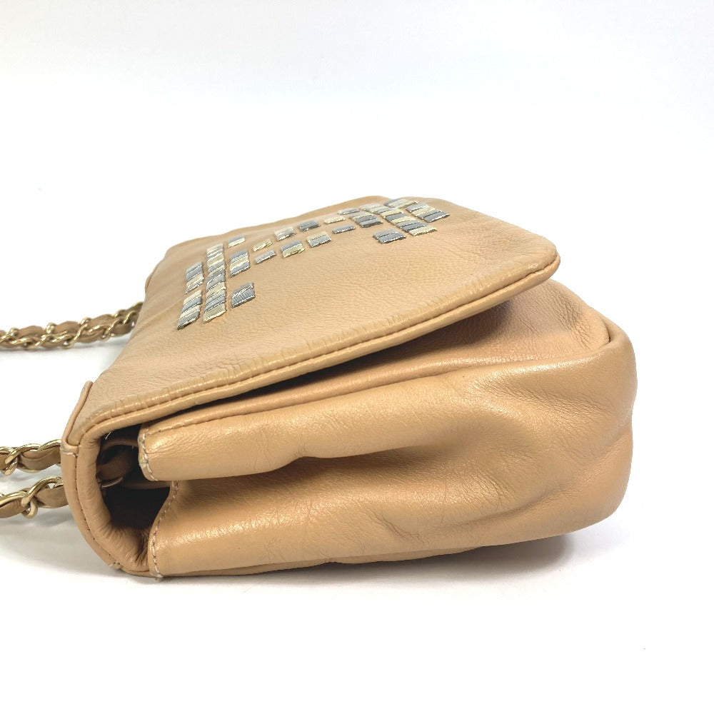CHANEL Shoulder Bag lambskin beige CC COCO Mark WChain Bag Flap Women Used Authentic