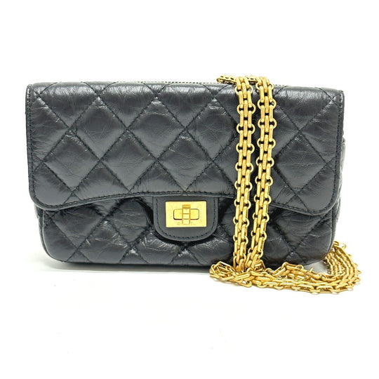 CHANEL Shoulder Bag AP2215 Calfskin black 2.55 Mademoiselle Matrasse Chain wallet Women Used Authentic