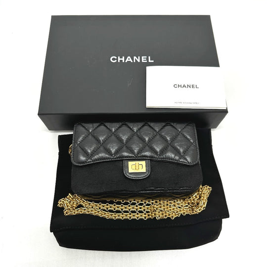 CHANEL Shoulder Bag AP2215 Calfskin black 2.55 Mademoiselle Matrasse Chain wallet Women Used Authentic