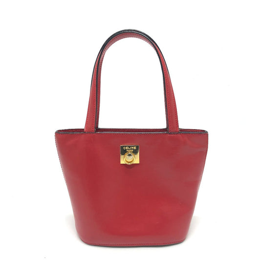 CELINE Handbag leather Red Mini tote Women Used Authentic