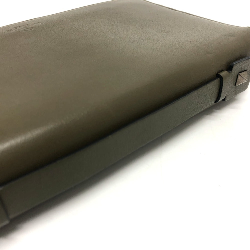 Valentino Garavani Long Wallet Purse leather khaki Rock studs double zip fastener mens Used Authentic