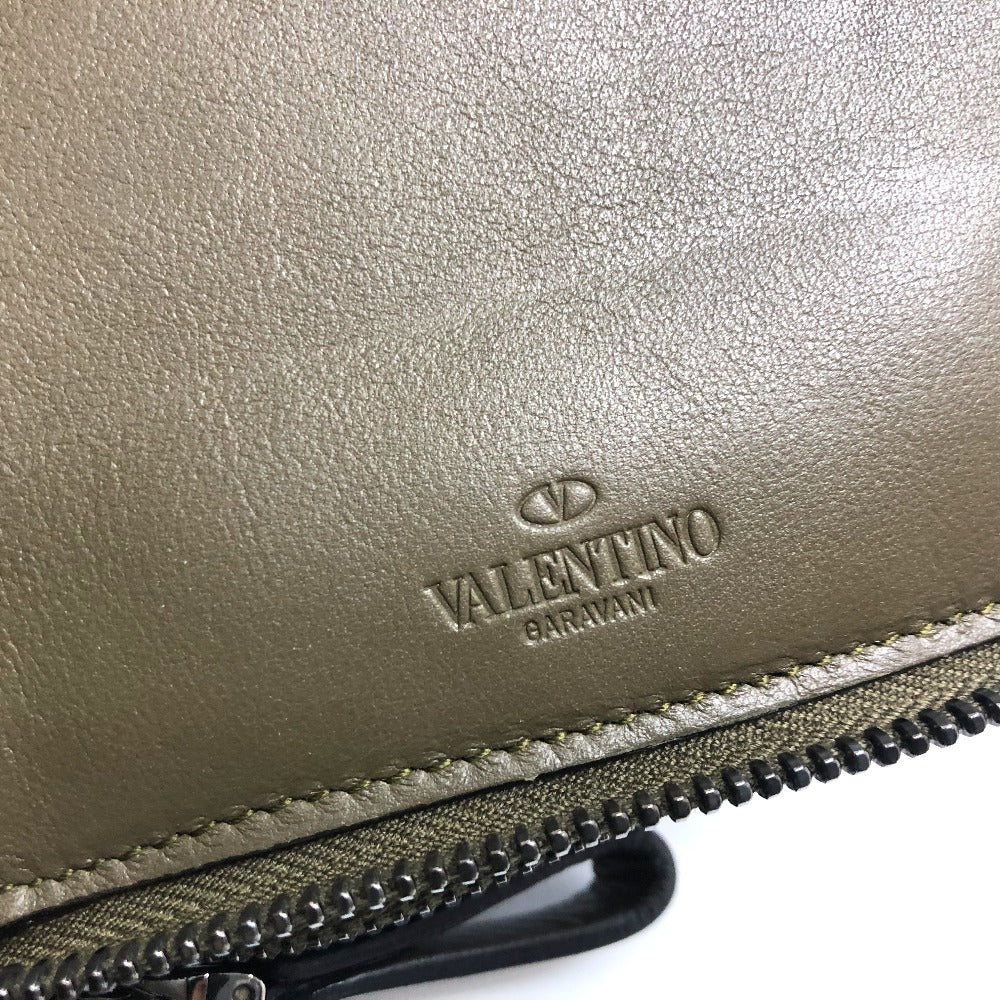 Valentino Garavani Long Wallet Purse leather khaki Rock studs double zip fastener mens Used Authentic