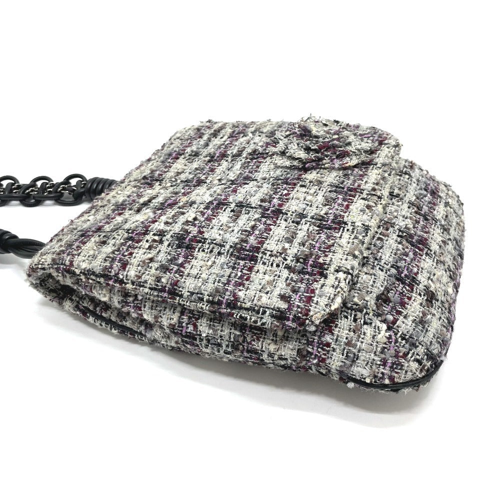 CHANEL Shoulder Bag tweed gray Camelia flap Women Used Authentic