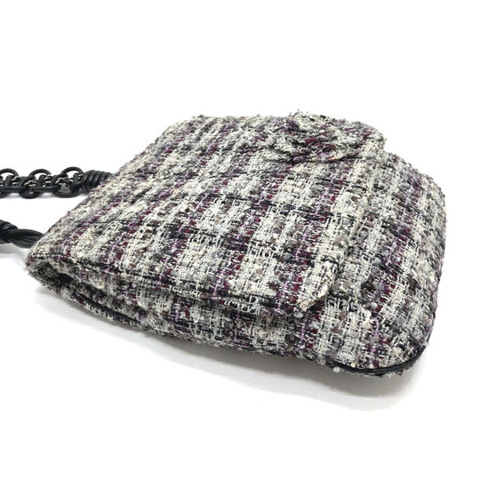 CHANEL Shoulder Bag tweed gray Camelia flap Women Used Authentic