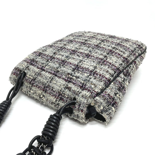 CHANEL Shoulder Bag tweed gray Camelia flap Women Used Authentic