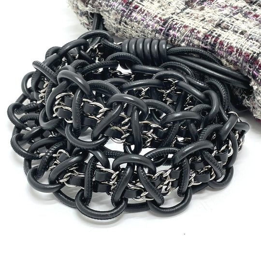 CHANEL Shoulder Bag tweed gray Camelia flap Women Used Authentic