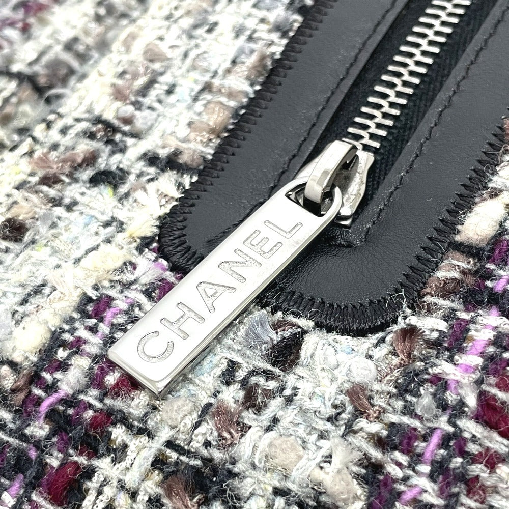 CHANEL Shoulder Bag tweed gray Camelia flap Women Used Authentic