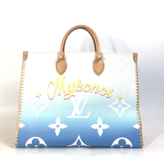 LOUIS VUITTON Tote Bag M57872 Monogram Giant Canvas, Straw blue Monogram Giant ON THE GO GM MYKONOS EXCLUSIVE MYKONOS Women Used Authentic