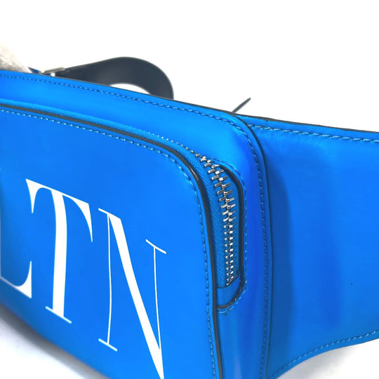 VALENTINO Waist bag TY0B0719 leather blue VLTN logo Sling bag mens Used Authentic
