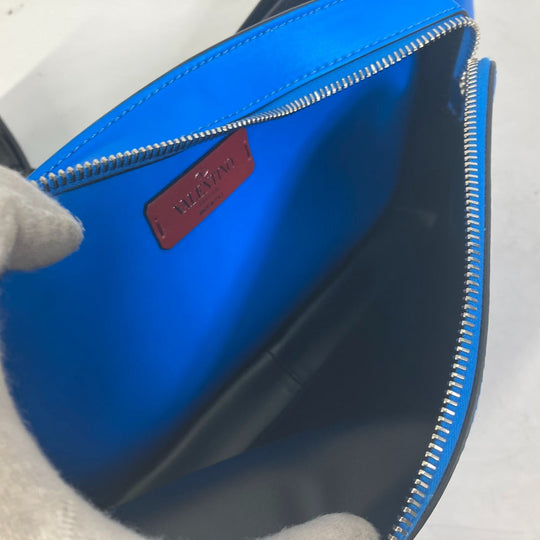 VALENTINO Waist bag TY0B0719 leather blue VLTN logo Sling bag mens Used Authentic