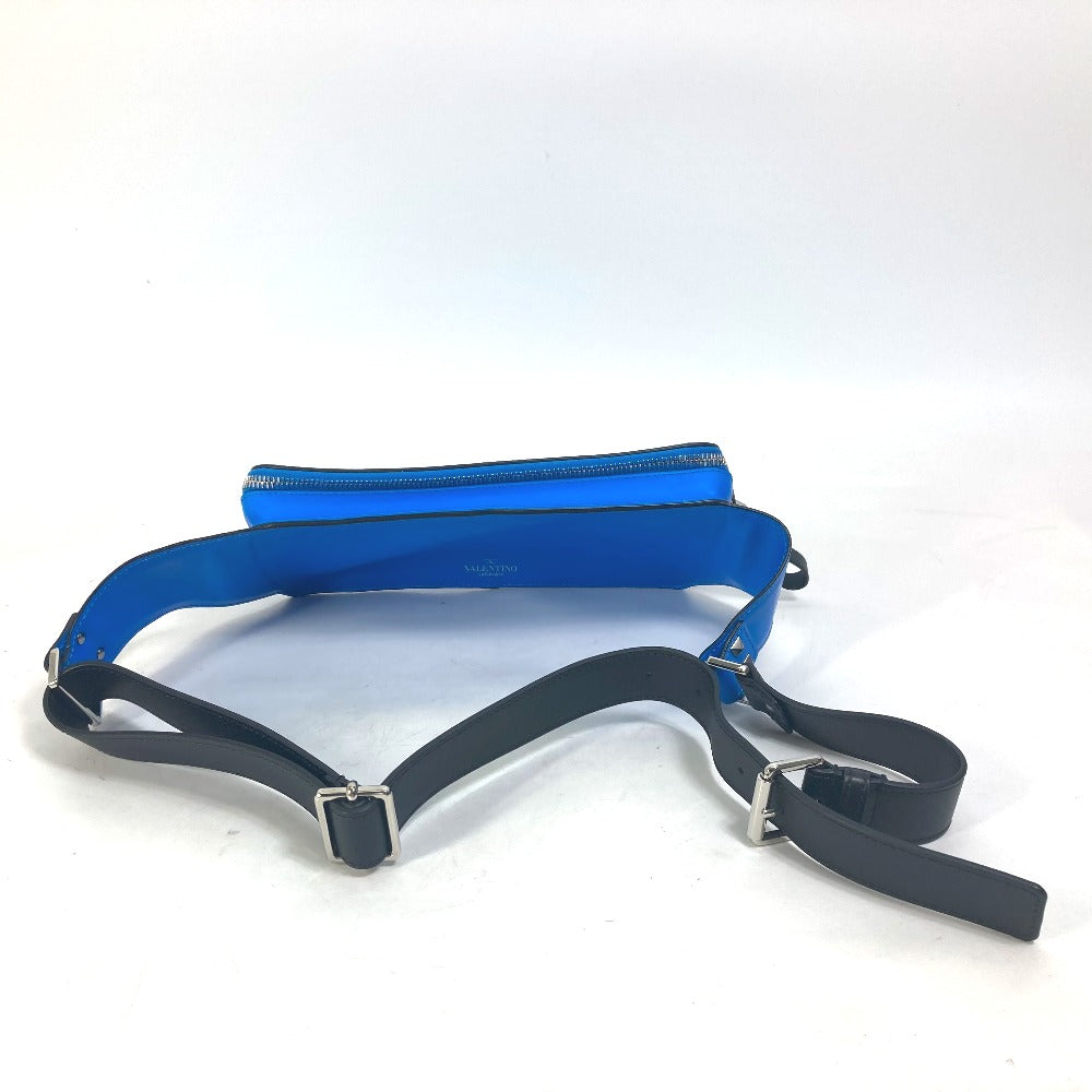 VALENTINO Waist bag TY0B0719 leather blue VLTN logo Sling bag mens Used Authentic
