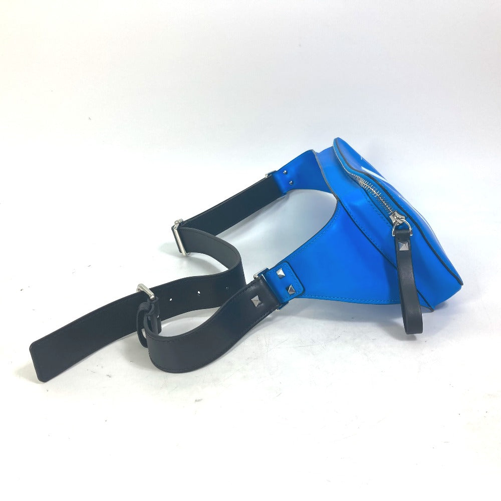 VALENTINO Waist bag TY0B0719 leather blue VLTN logo Sling bag mens Used Authentic