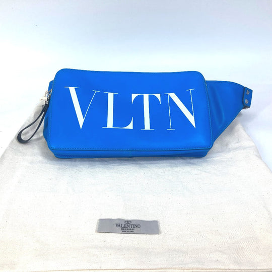 VALENTINO Waist bag TY0B0719 leather blue VLTN logo Sling bag mens Used Authentic