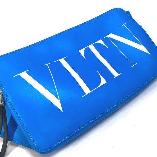 VALENTINO Waist bag TY0B0719 leather blue VLTN logo Sling bag mens Used Authentic