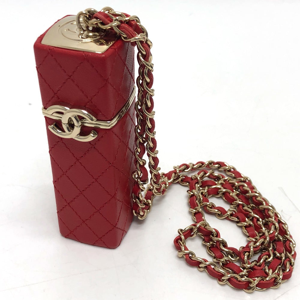 CHANEL Shoulder Bag leather Red COCO Mark CC Lip case Women Used Authentic