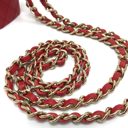 CHANEL Shoulder Bag leather Red COCO Mark CC Lip case Women Used Authentic