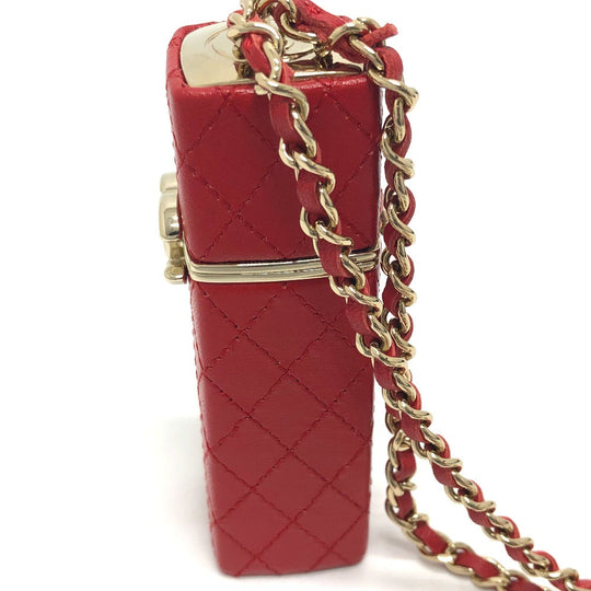 CHANEL Shoulder Bag leather Red COCO Mark CC Lip case Women Used Authentic