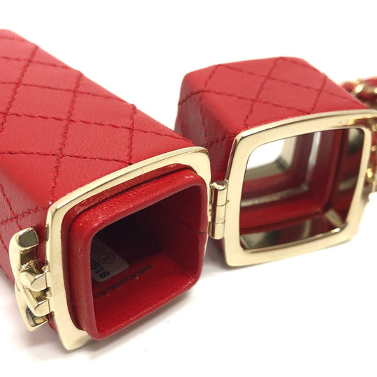 CHANEL Shoulder Bag leather Red COCO Mark CC Lip case Women Used Authentic