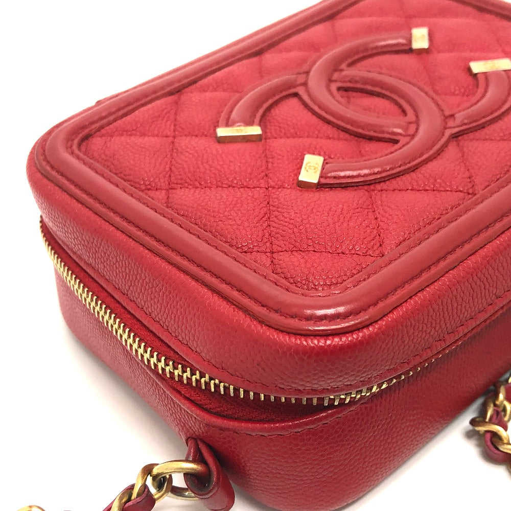 CHANEL Shoulder Bag A84452 Caviar skin Red CC filigree Matrasse Chain Women Used Authentic