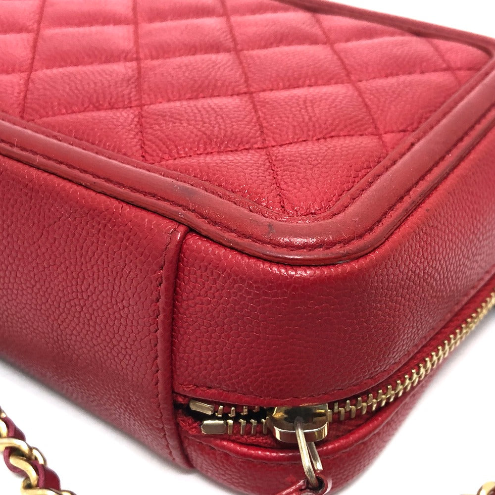 CHANEL Shoulder Bag A84452 Caviar skin Red CC filigree Matrasse Chain Women Used Authentic