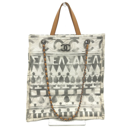 CHANEL Shoulder Bag Canvas / leather beige CC COCO Mark Icon Shopping Tote Women Used Authentic