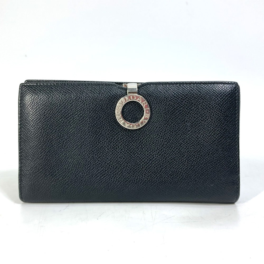 BVLGARI Long Wallet Purse leather black Bulgari Bulgari Logo clip mens Used Authentic