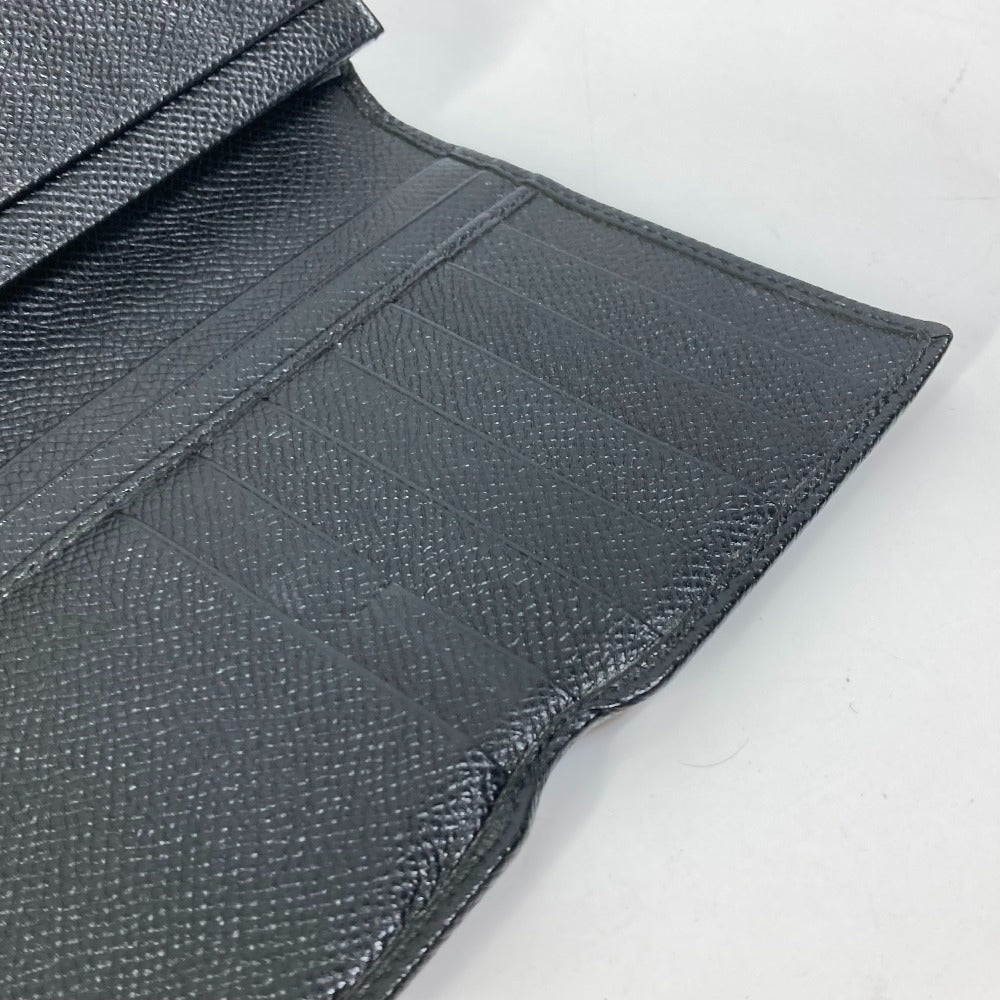 BVLGARI Long Wallet Purse leather black Bulgari Bulgari Logo clip mens Used Authentic