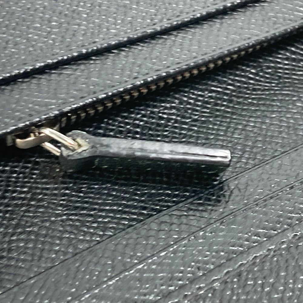 BVLGARI Long Wallet Purse leather black Bulgari Bulgari Logo clip mens Used Authentic