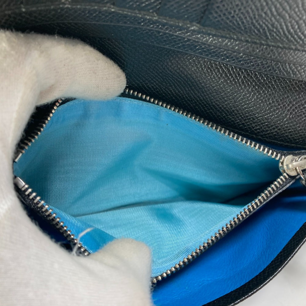 BVLGARI Long Wallet Purse leather black Bulgari Bulgari Logo clip mens Used Authentic