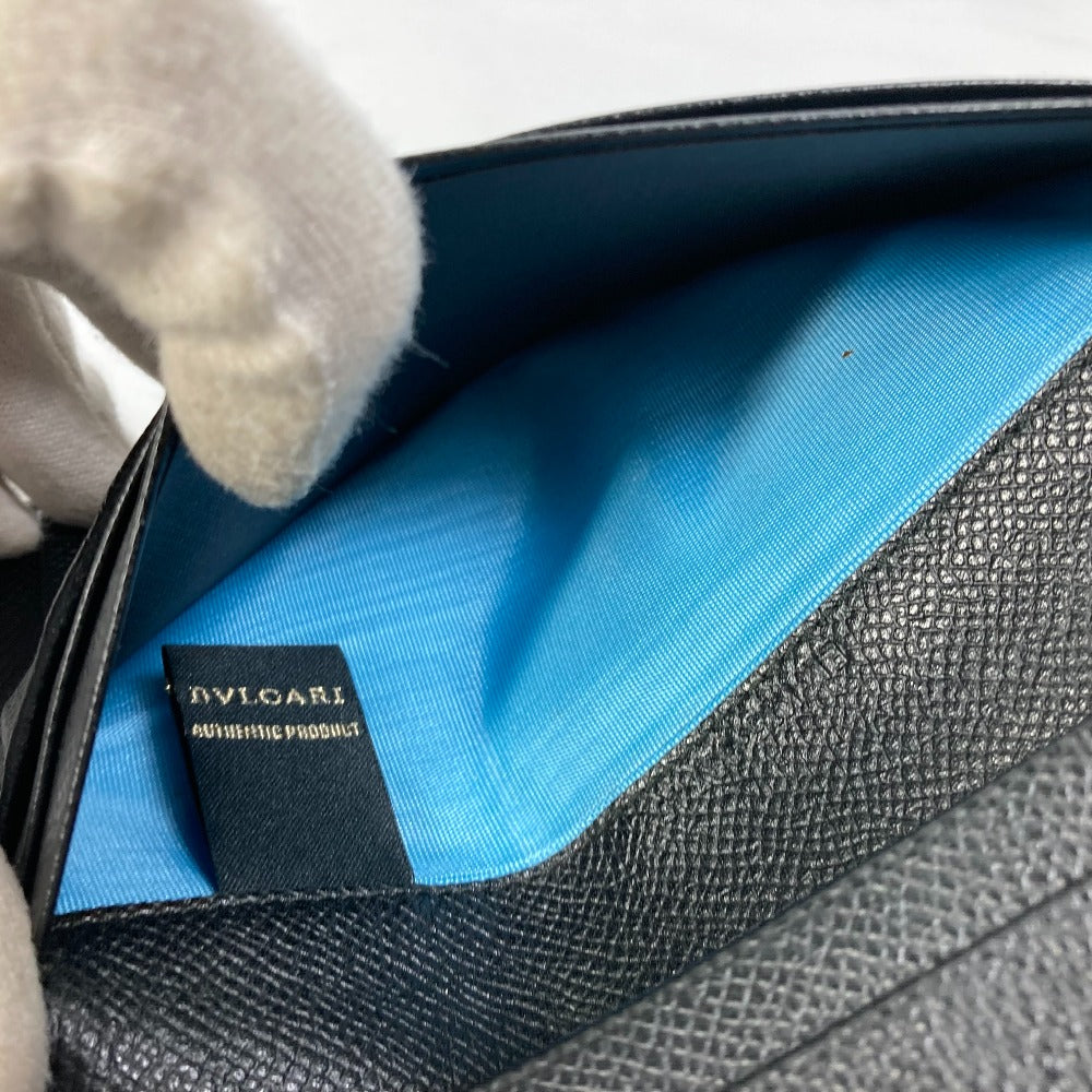 BVLGARI Long Wallet Purse leather black Bulgari Bulgari Logo clip mens Used Authentic