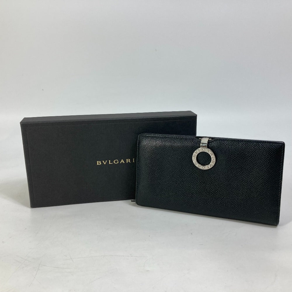 BVLGARI Long Wallet Purse leather black Bulgari Bulgari Logo clip mens Used Authentic