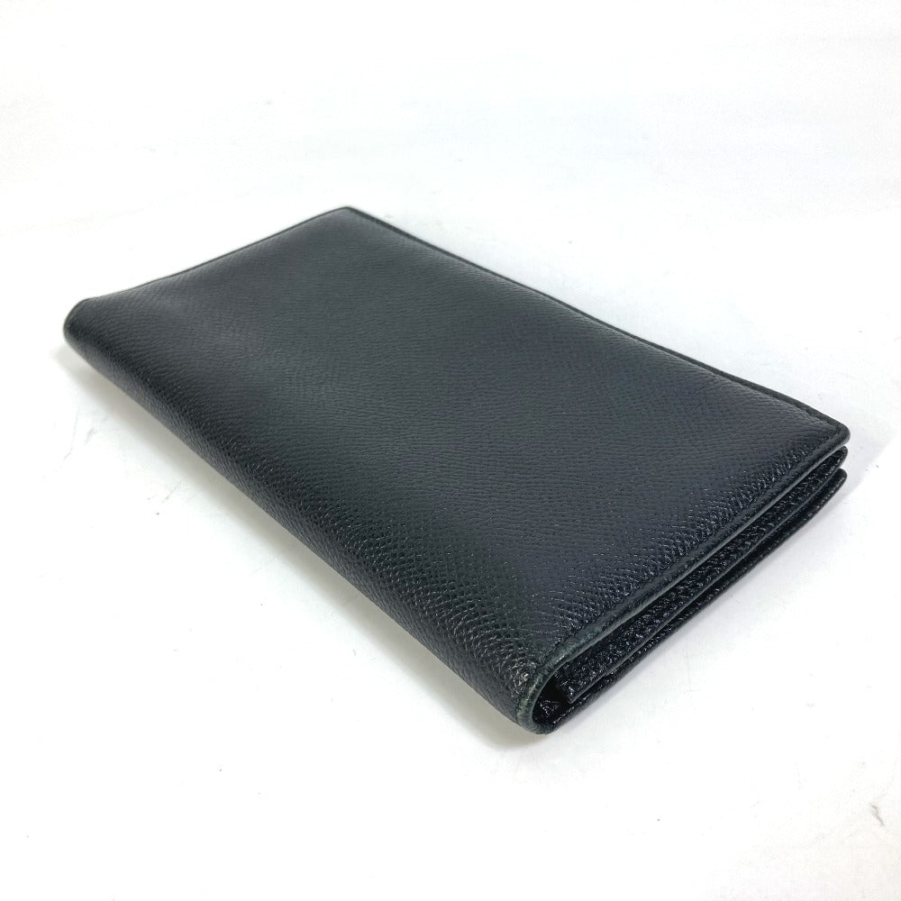 BVLGARI Long Wallet Purse leather black Bulgari Bulgari Logo clip mens Used Authentic