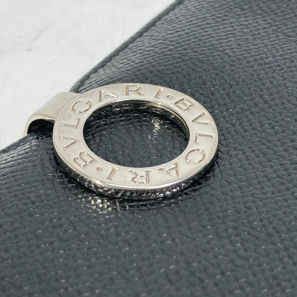 BVLGARI Long Wallet Purse leather black Bulgari Bulgari Logo clip mens Used Authentic