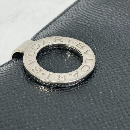 BVLGARI Long Wallet Purse leather black Bulgari Bulgari Logo clip mens Used Authentic
