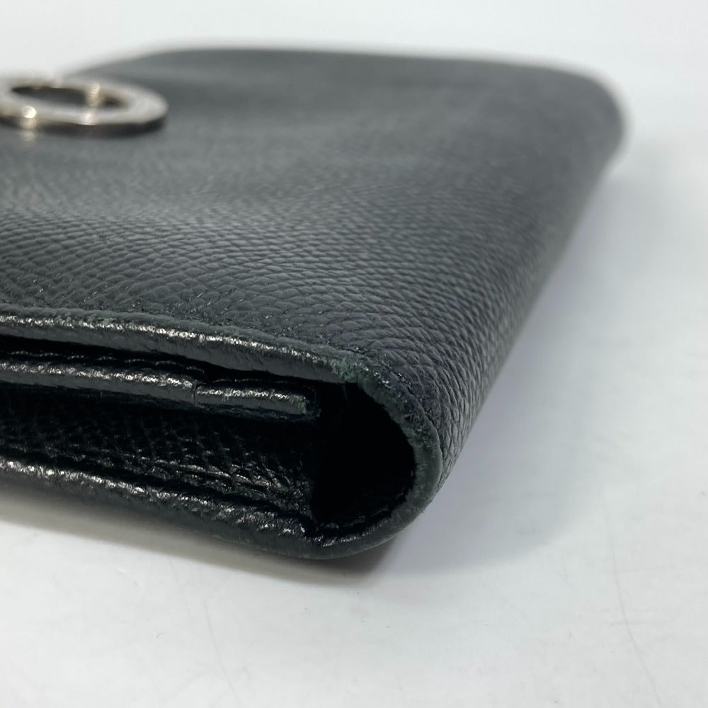BVLGARI Long Wallet Purse leather black Bulgari Bulgari Logo clip mens Used Authentic