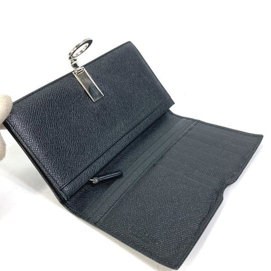 BVLGARI Long Wallet Purse leather black Bulgari Bulgari Logo clip mens Used Authentic