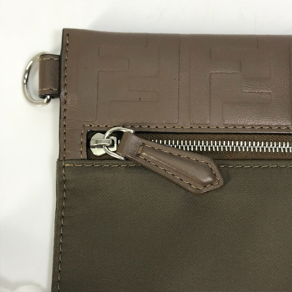 FENDI Pouch 7N0108 Nylon / leather khaki Zucca Women Used Authentic