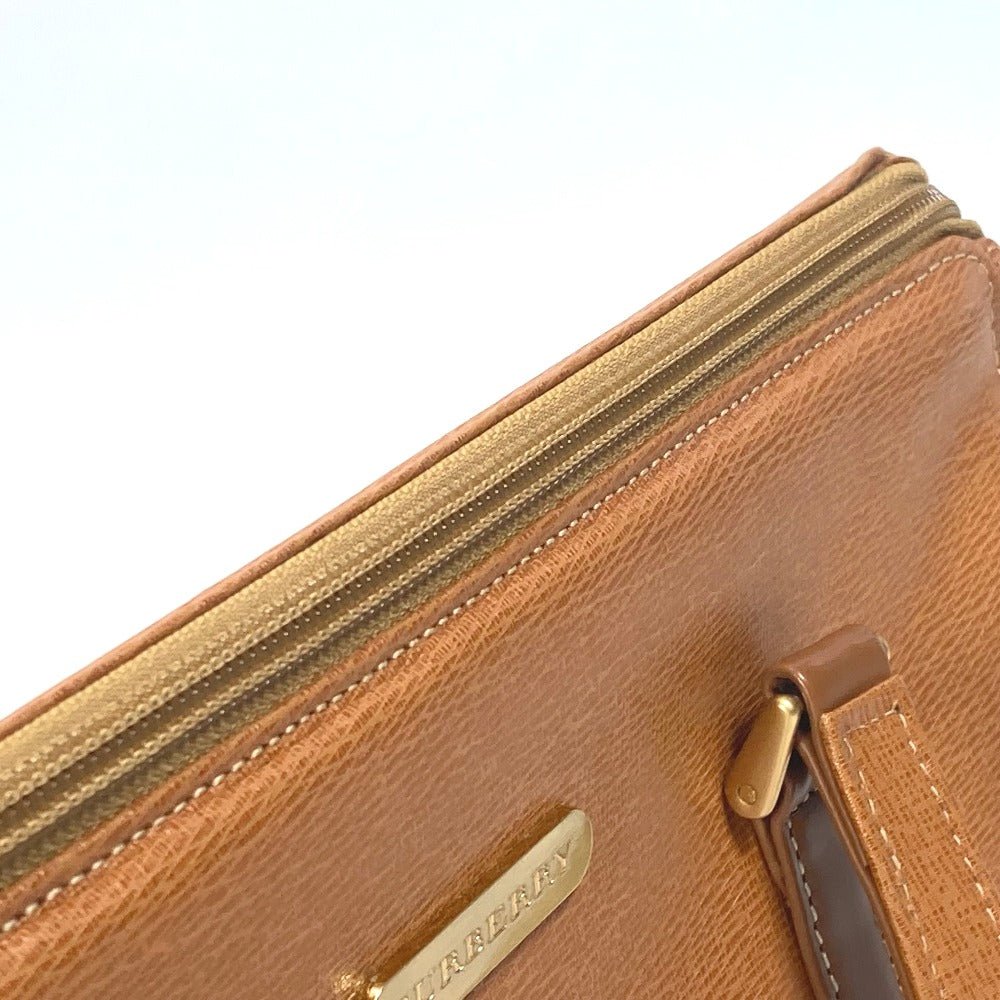 BURBERRY Handbag leather Brown logo Inner check Women Used Authentic