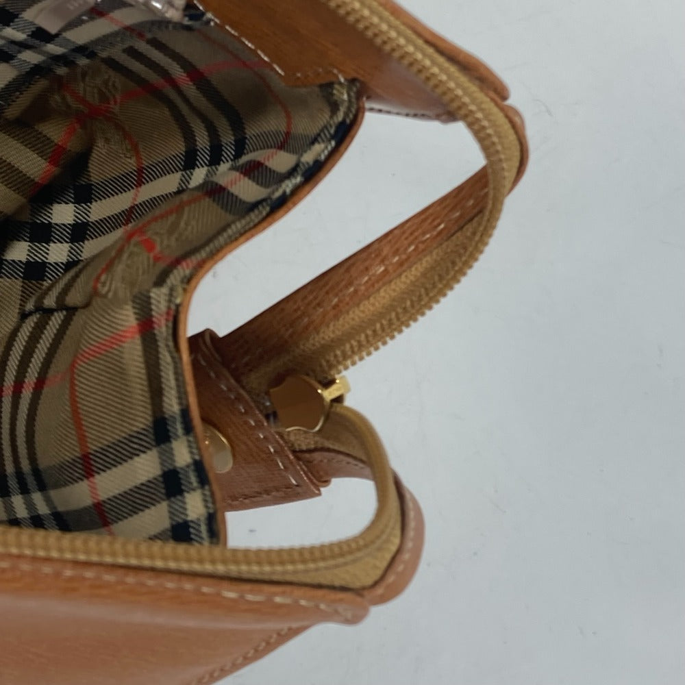 BURBERRY Handbag leather Brown logo Inner check Women Used Authentic