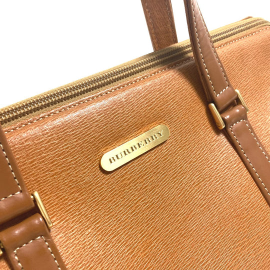 BURBERRY Handbag leather Brown logo Inner check Women Used Authentic