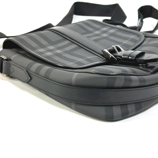 BURBERRY Shoulder Bag PVC / Leather gray check Messenger mens Used Authentic