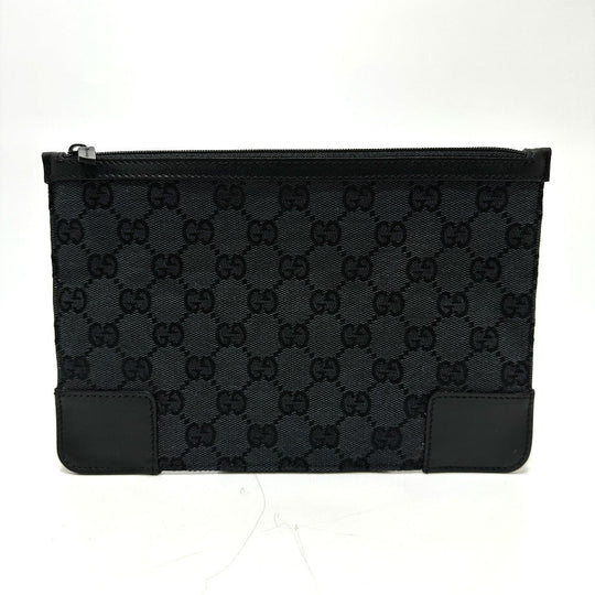 GUCCI Pouch 150415 GG canvas black GG flat Women Used Authentic