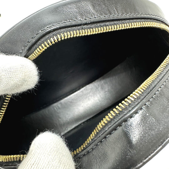CELINE Shoulder Bag leather black Triomphe Oval Purse Cuir Women Used Authentic
