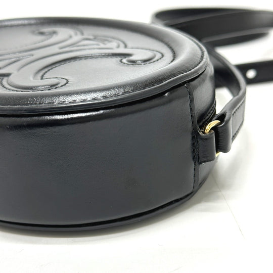 CELINE Shoulder Bag leather black Triomphe Oval Purse Cuir Women Used Authentic