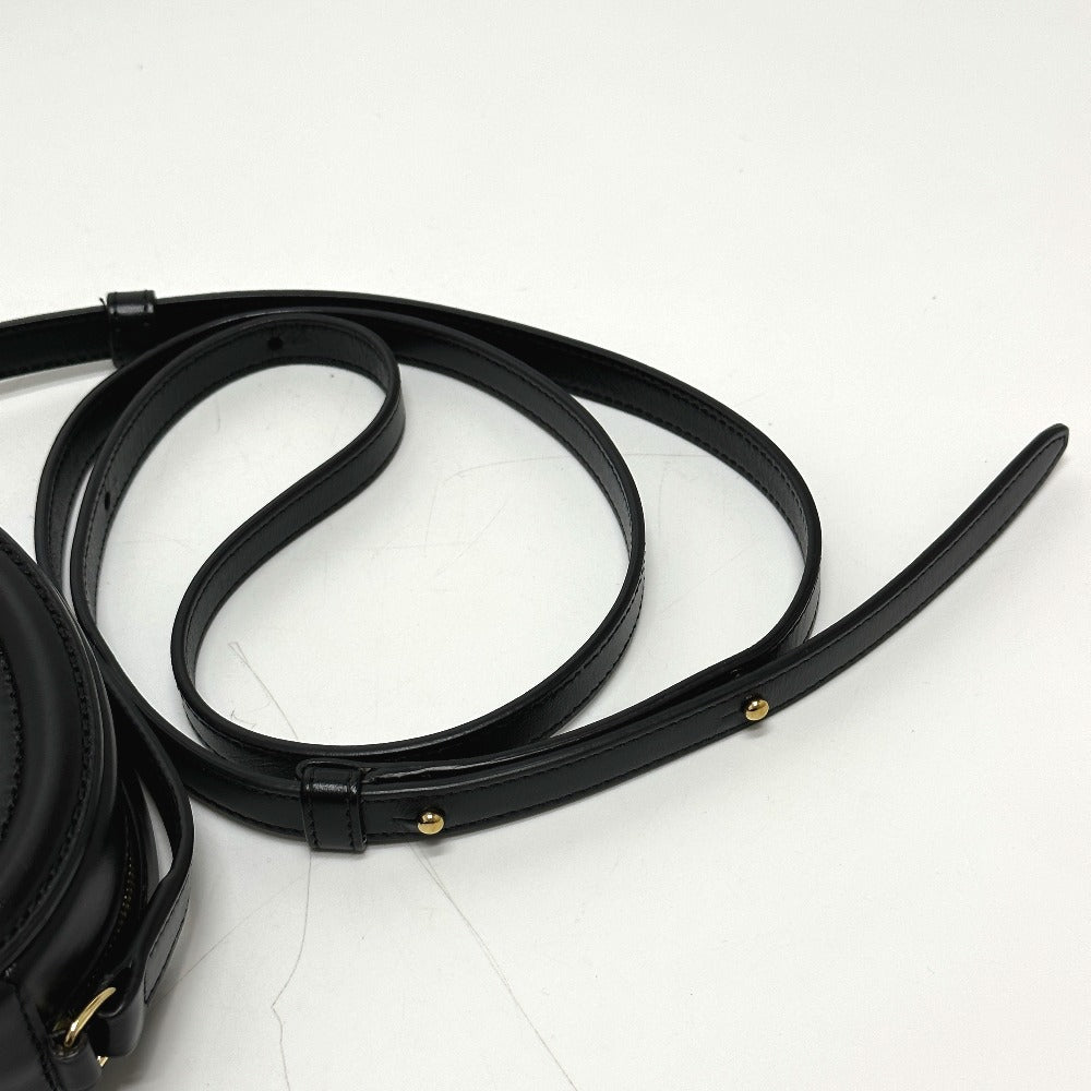 CELINE Shoulder Bag leather black Triomphe Oval Purse Cuir Women Used Authentic