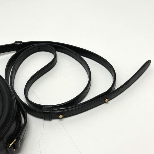 CELINE Shoulder Bag leather black Triomphe Oval Purse Cuir Women Used Authentic