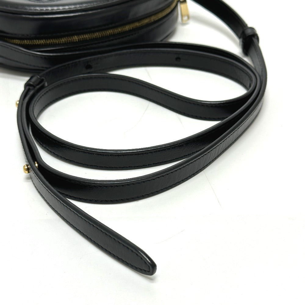 CELINE Shoulder Bag leather black Triomphe Oval Purse Cuir Women Used Authentic