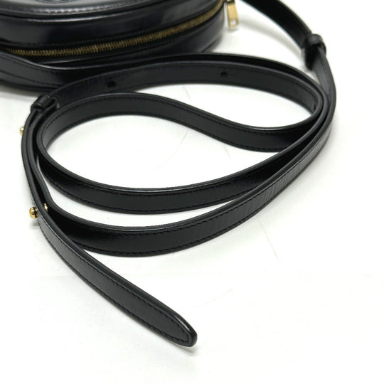 CELINE Shoulder Bag leather black Triomphe Oval Purse Cuir Women Used Authentic
